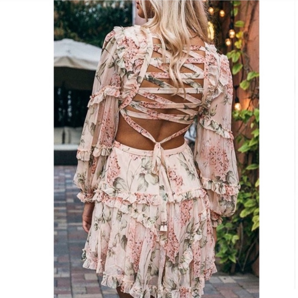 Open Back Ruffle Chiffon Floral Dress Mazik Zimmerman